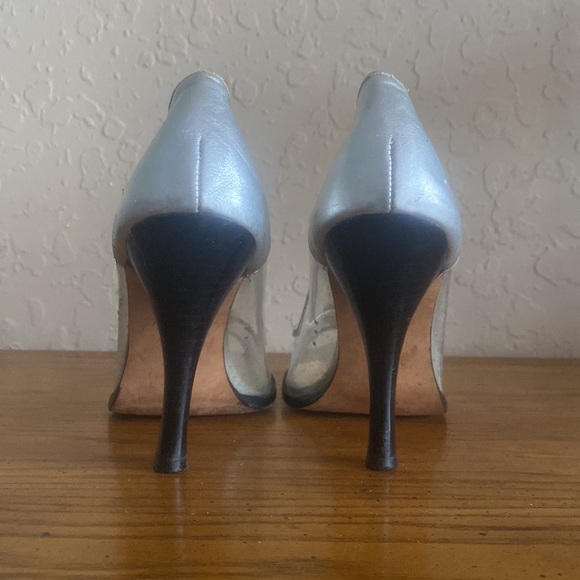 Michael Kors Silver/Clear High Heel Peep Toe Sz 8 1/2 - Picture 4 of 5